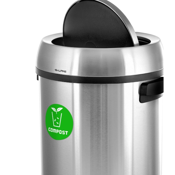 Alpine Industries 17 Gallon Compost Trash Can with Swivel Lid, Stainless Steel Waste Bin Receptacle - ALP470-65L-1-CO