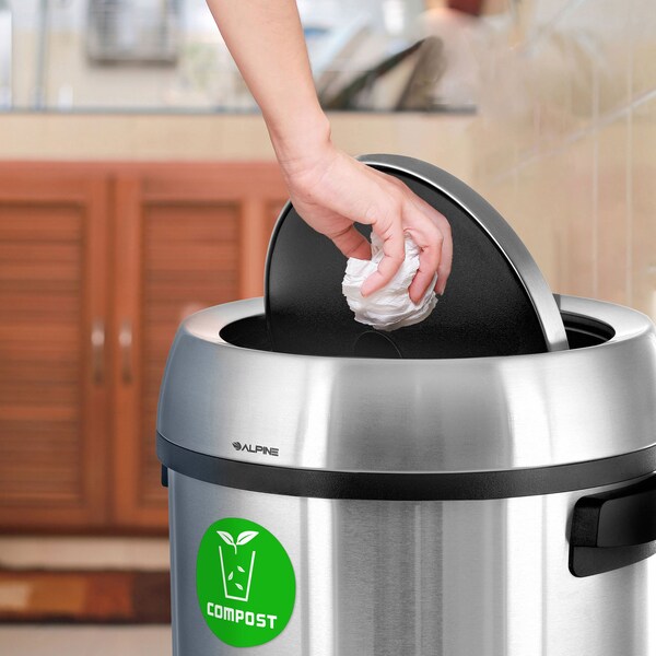 Alpine Industries 17 Gallon Compost Trash Can with Swivel Lid, Stainless Steel Waste Bin Receptacle - ALP470-65L-1-CO