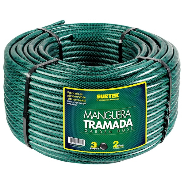 Surtek Green woven garden hose 1in 100m reel - M1T100
