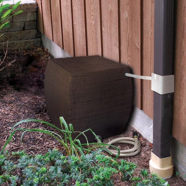 Emsco Group 42 Gallon Waterboy Rain Barrel, Wicker Texture, Includes Hose and Diverter, Brown - 2500-1
