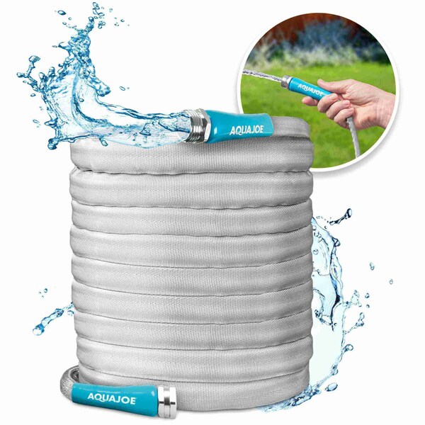 Snow Joe 100 Ft, 1/2In, FiberJacket, Kinkfree Garden Hose, Aluminium Fittings, 600 PSI Rating - AJFJH100-PRX