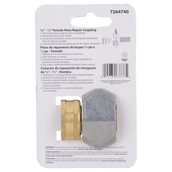 Landscapers Select Hose Coupling, 5/8 to 3/4 in, Female, Brass and zinc, Brass and Silver - GC533
