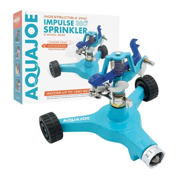 Aqua Joe Indestructible Series Metal Impulse Sprinkler w/ Wheeled 6-In Base - AJ-IS6WB