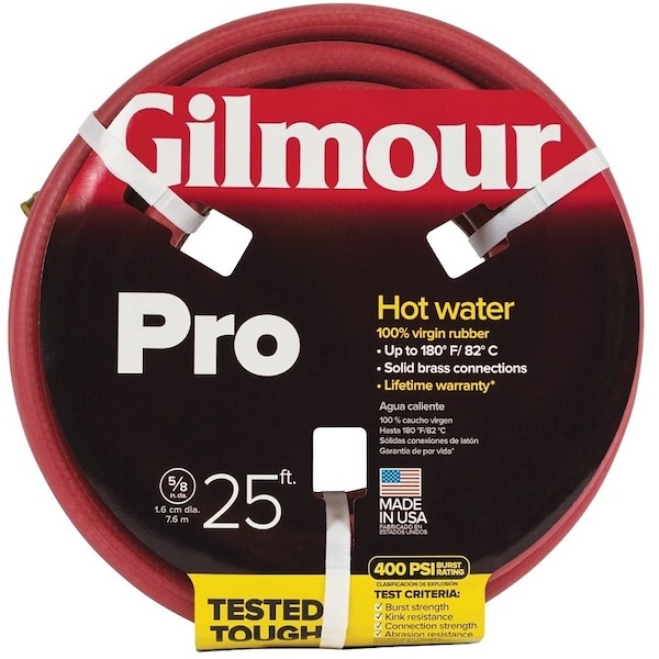 Gilmour 1858025 Garden Hose, 25 ft L, Rubber, Red - 886251-1001/81852
