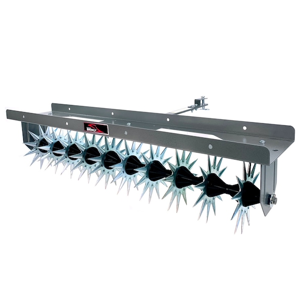 Brinly 40in Tow-Behind Spike Aerator: 10 Steel Tines, Rotating Stars, 14-Gauge Steel Tray - SA2-40BH-S