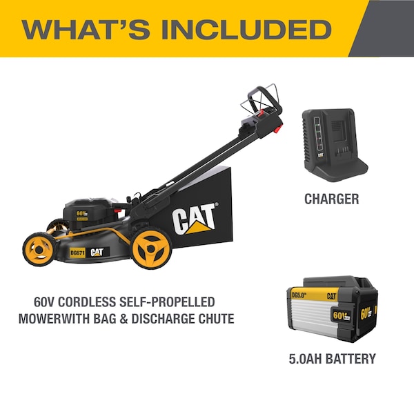 Caterpillar Cat 60V 21 in. Self-Propelled Brushless Lawn Mower, 5.0ah Battery and Charger Included - DG671