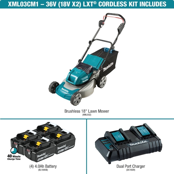 Makita LXT Brushless 18" Lawn Mowe, 36V (18V x2) - XML03CM1
