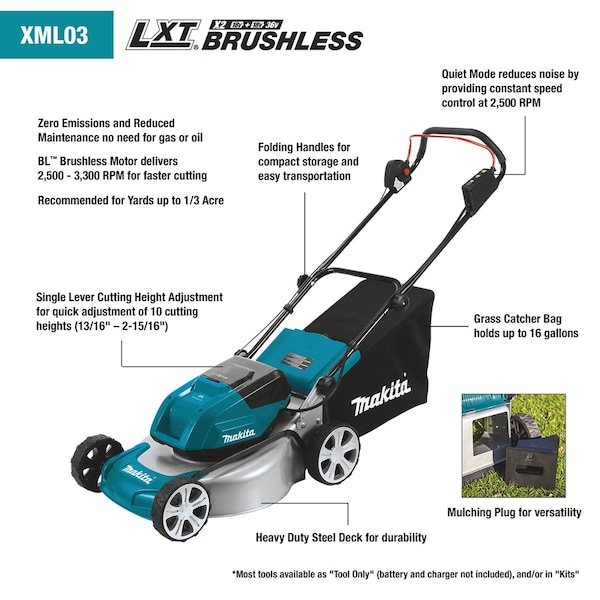 Makita LXT Brushless 18" Lawn Mowe, 36V (18V x2) - XML03CM1