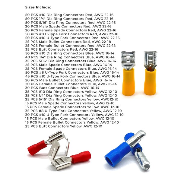 Conjunto de conectores terminales aislados de PVC/Vinilo de Boltsandnuts.Com - 960 piezas - Kit de surtido #404