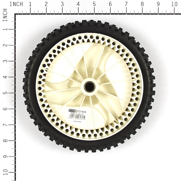 Oregon Wheel, 8X1.75. PLASTIC DESIGN. RUBBER TIRE. MAG STYLE DESIGN - 72-033