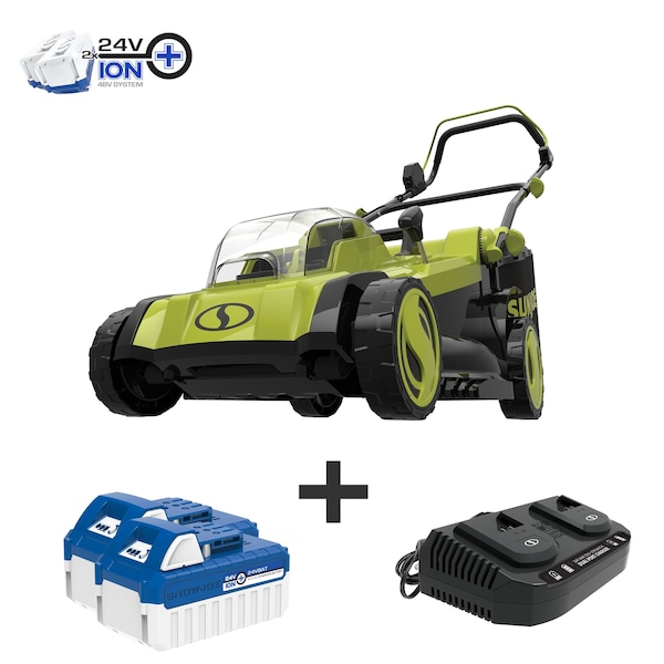 Sun Joe 48V iON 17 In Cordless Mulching Lawn Mower w/Grass Catcher, Batteries & Chrgr - 24V-X2-17LM