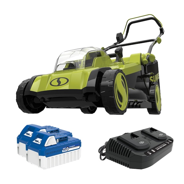 Sun Joe 48V iON 17 In Cordless Mulching Lawn Mower w/Grass Catcher, Batteries & Chrgr - 24V-X2-17LM
