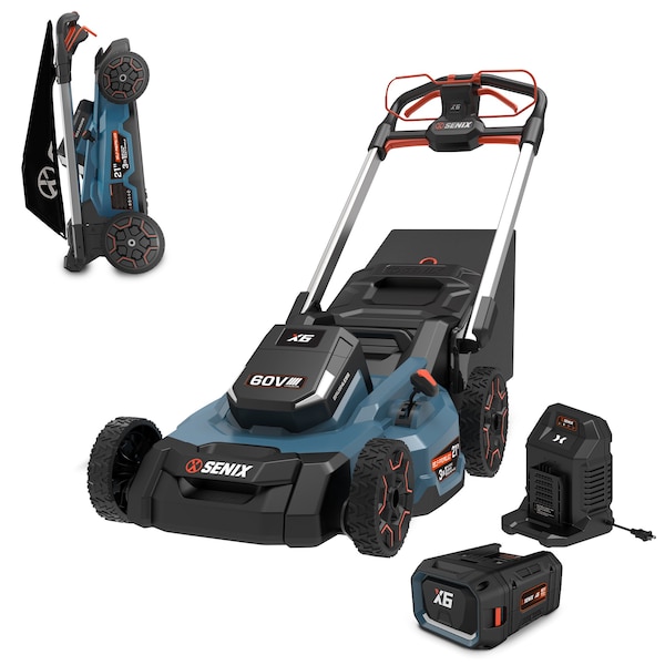 Senix 60 Volt Max 21-Inch Cordless Brushless Self-Propelled Lawn Mower, 8Ah Battery and Charger Included - LPSX6-H