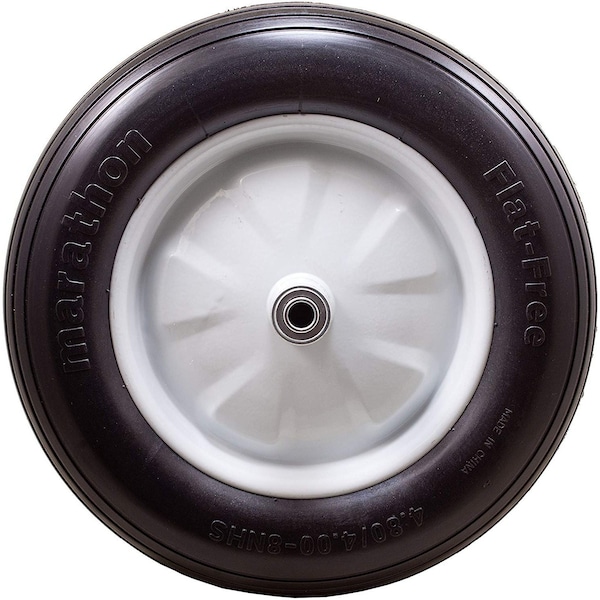 Marathon Industries Marathon 00047 4.80/4.00-8 Knobby Tread Flat Free Wheelbarrow Tire - 6" Centered - 5/8" Bearings - 47