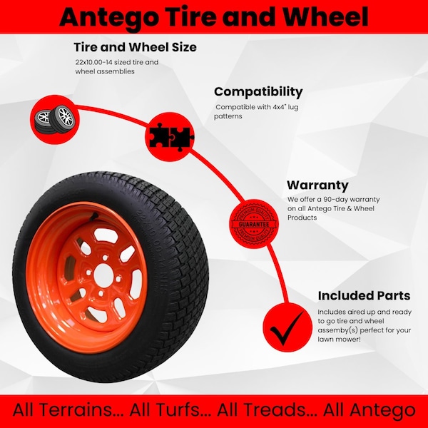 Antego 22 x 10-14 in Lawn Mower Tire, Kubota Orange, 2 PK - A1480049021030422100014