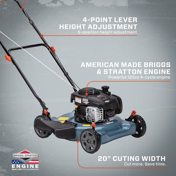 Senix 20 in Gas Lawn Mower, 125 cc 4-Cycle Briggs & Stratton Engine, Push Lawnmower with Side Discharge - LSPG-L3