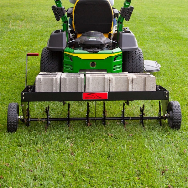 Brinly 48in Tow-Behind Plug Aerator: Heavy-Duty Design with 32 Steel Tines, 200 lbs. Weight Capacity - PA-482BH