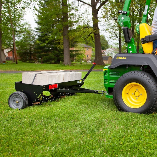 Brinly 48in Tow-Behind Plug Aerator: Heavy-Duty Design with 32 Steel Tines, 200 lbs. Weight Capacity - PA-482BH