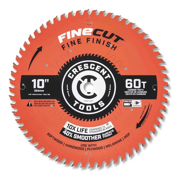 Crescent 10" x 60-Tooth FineCut™ Fine Finishing Circular Saw Blade - CSBFF-1060