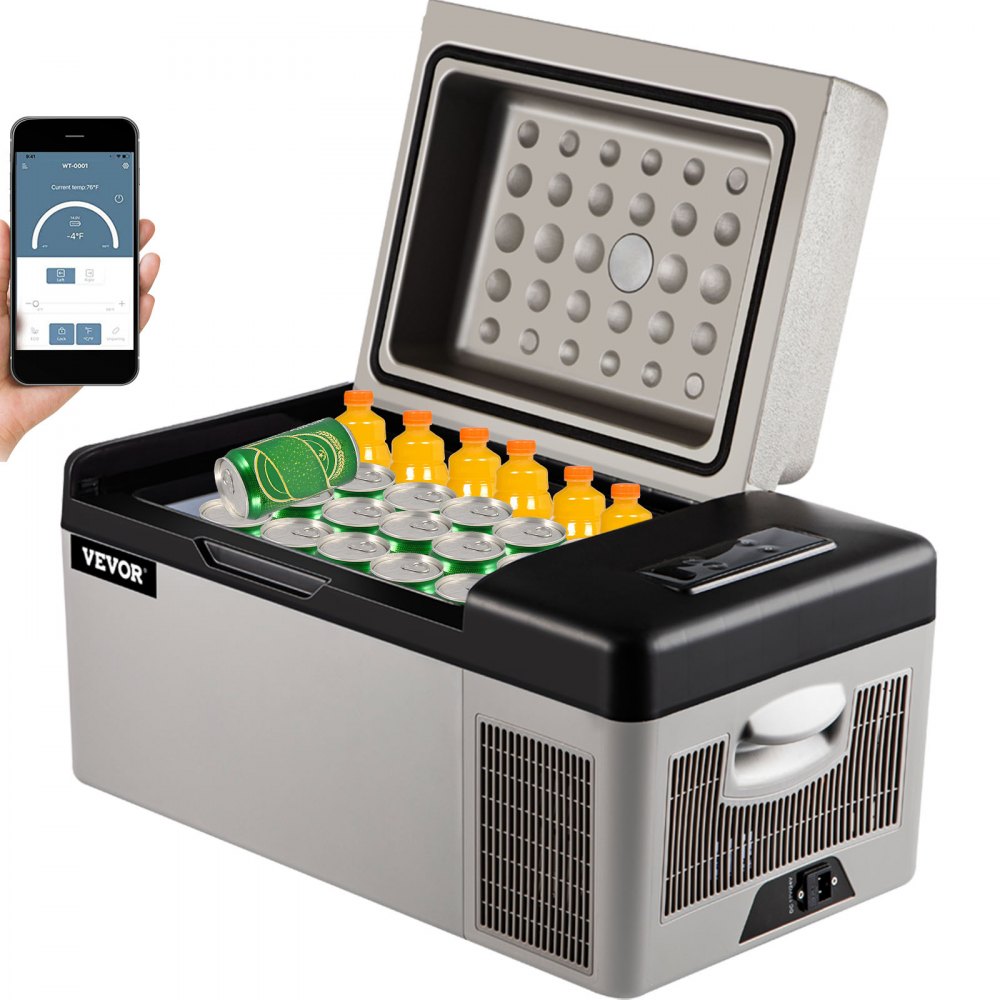 VEVOR Portable Refrigerator 21 Quart(20 Liter),12 Volt Refrigerator App Control(-4℉~68℉), Car Refrigerator Electric Compressor Cooler with 12/24v DC & 110-240v AC for Camping, Travel, Fishing, Outdoor or Home Use - BXYSSCZBXSH-C2001V1