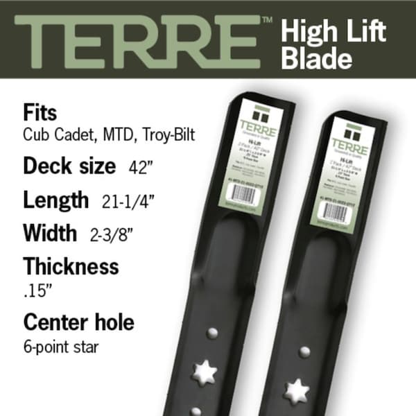 T Terre 2-Pack High Lift Lawn Mower Blades for a 42 Inch Mower Deck, 2PK - 41-JDT-22-0016-QTY2