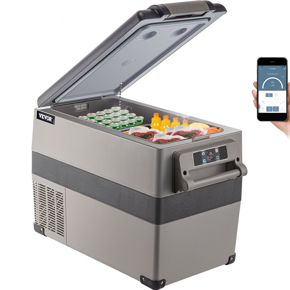 VEVOR 12 Volt Refrigerator 45L(48qt) Fast Cooling Portable Freezer with App Control(-4℉~68℉) Car Fridge with 12/24v DC & 110-240v AC for Travel, Camping and Home Use, 48 Quart, Black - BXYSSCZSH-CF45001V1