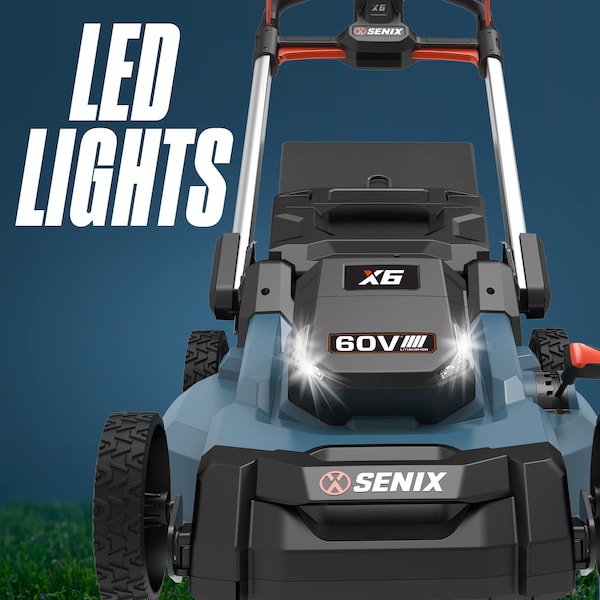 Senix 60 Volt Max 21-Inch Cordless Brushless Lawn Mower, 6Ah Battery and 8A Charger Included - LPPX6-H