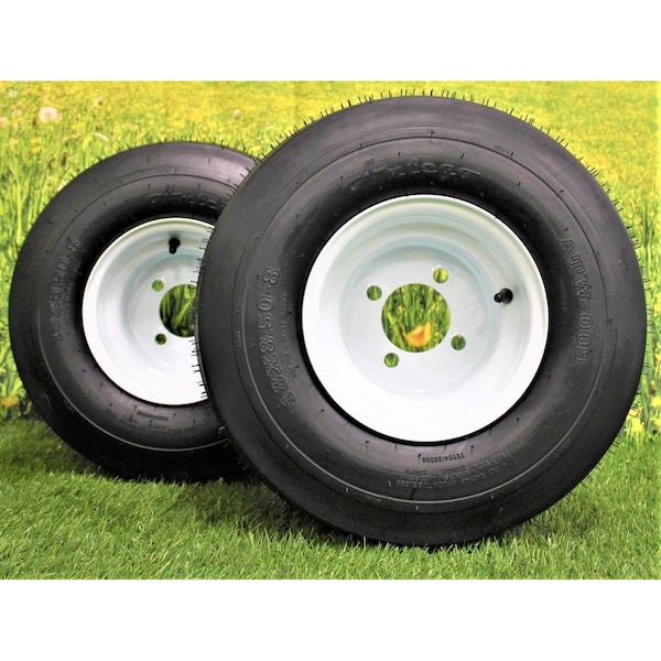 Antego 18 x 8.5-8 in Lawn Mower Tire & Wheel, White, 4 PK - A870110904188508