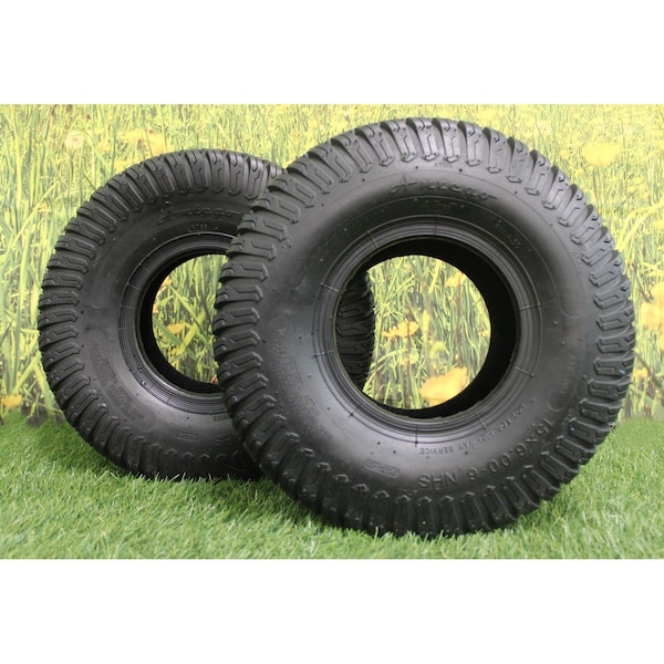 Antego 15 x 6-6 in Lawn Mower Tire & Wheel, 4 Ply, Turf, Black, 2 PK - T0304156006