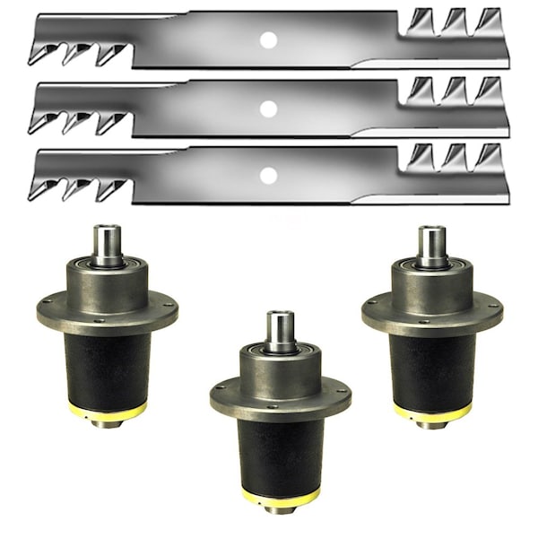 Aic Replacement Parts 3 Deck Spindles & 1 Set 60'' Mulch Blades for Bad Boy Mower ZT CZT Pup - LAS20-0027-BLADES