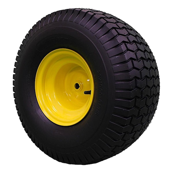 Antego 20 x 10-8 in Lawn Mower Tire & Wheel, 2 Ply, John Deere Yellow - A87001800601022010008