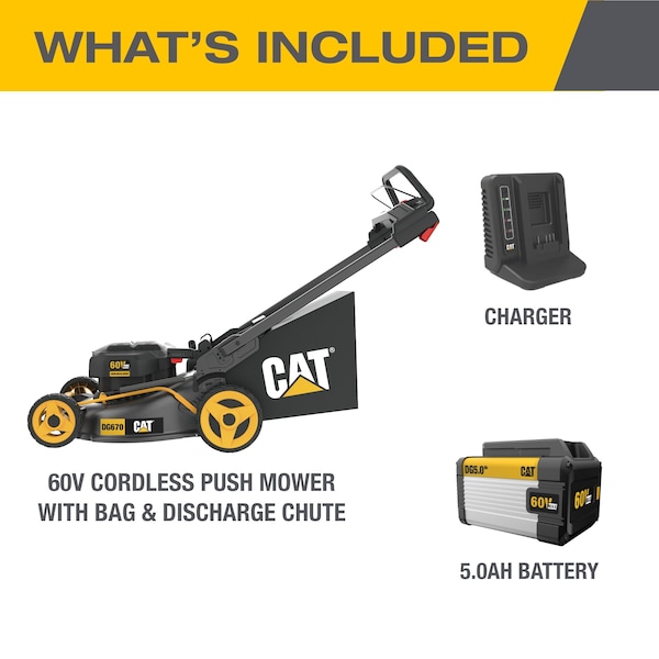 Caterpillar Cat 60V 21 in. Brushless Lawn Mower, 5.0ah Battery and Charger Included - DG670