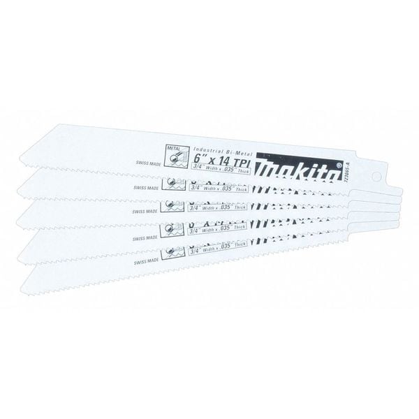 Makita 6" L x Metal Cutting Reciprocating Saw Blade, 6", 14 TPI, PK5 - 723065-A-5
