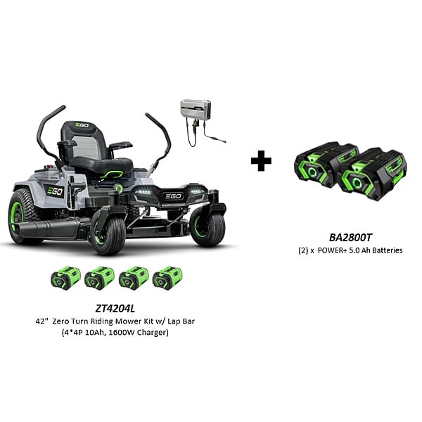 Ego EGO 42" Riding Mower and 2 Batteries - ZT4204L, BA2800T(2)
