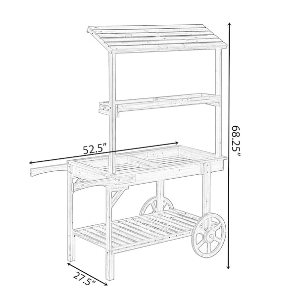 Vintiquewise Solid Wood Decor Display Rack Cart Wood Plant Stands, 2 Wheeled Wood Wagon with Shelves - QI004293