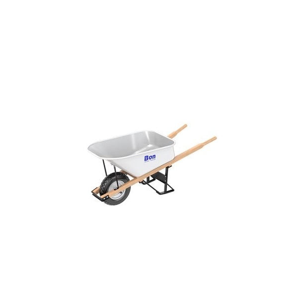 Bon Tool Steel Tray Wheelbarrow with Leg Stabilizer - 6 CU Feet - Single Flat Free Tire - Wood Handle - 34-262