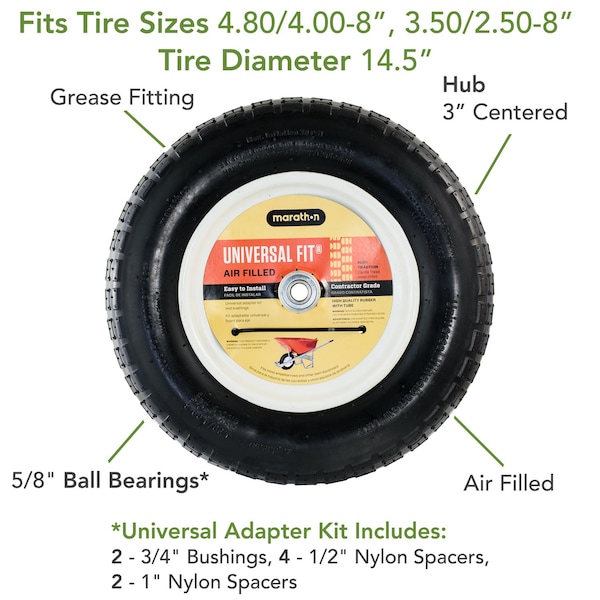 Marathon Industries Marathon Universal Fit 8 in. D X 14.5 in. D 300 lb. cap. Centered Wheelbarrow Tire Rubber 1 pk - 20265