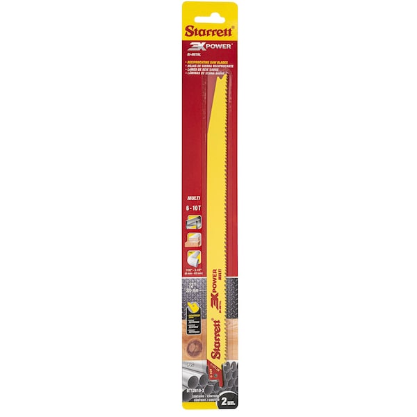 Starrett 3X Power - Multi-Purpose Bi-Metal, Reciprocating Blades, 12" X 3/4 X .050 X 6-10 Tpi, 2 Pack - BT12610-2
