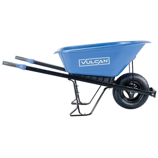 Vulcan Wheelbarrow, 6 cu-ft Volume, HDPE, 1-Wheel, Pneumatic Wheel, 16 in Wheel - PH6-S-OR
