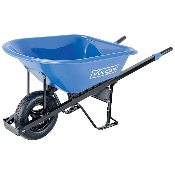 Vulcan Wheelbarrow, 6 cu-ft Volume, HDPE, 1-Wheel, Pneumatic Wheel, 16 in Wheel - PH6-S-OR