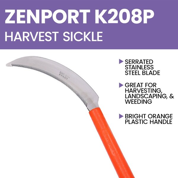Zenport Plastic Handle Harvest Sickle with Serrated Blade, 3PK - K208