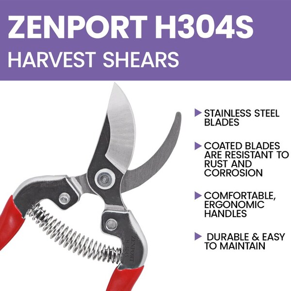 Zenport Bypass Harvest and Utility Shear, Stainless Steel, 12PK - H304S
