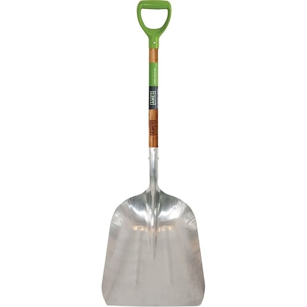 Ames Scoop Shovel, 15 in W Blade, 11-1/4 in L Blade, Aluminum Blade, Hardwood Handle, D-Shaped Handle - 2672100