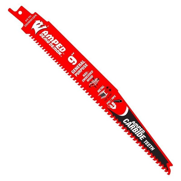Diablo Steel Demon AMPED Reciprocating Saw Blade, 1 in W, 9 in L, 6/9 TPI, Carbide Cutting Edge - DS0909CGPA