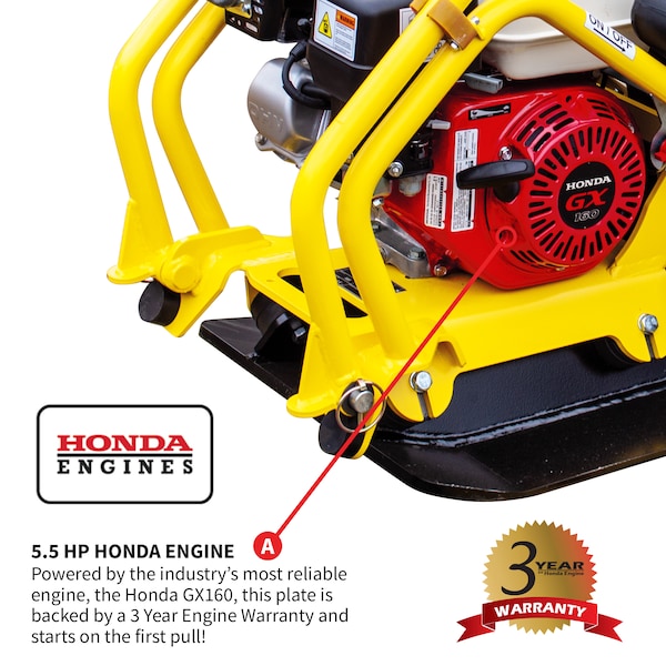 Tomahawk Power 5.5 HP Honda Vibratory Plate Compactor Tamper - TPC90H + TPC90H-WHEELS