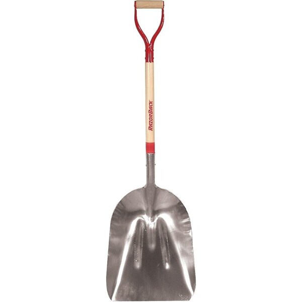 Razor-Back Scoop Shovel, 15 in W Blade, Aluminum Blade, Wood Handle, D-Shaped Handle, 44-3/4 in OAL - 53128