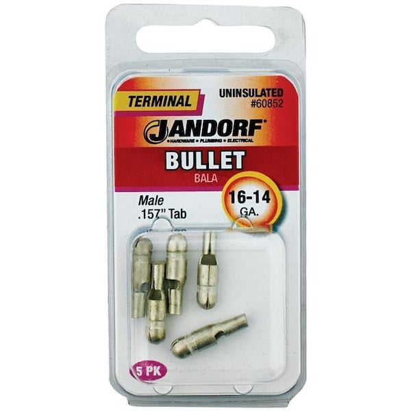 Terminal tipo bala Jandorf, 600 V, 16 a 14 AWG de alambre, contacto de cobre, paquete de 5 - 60852