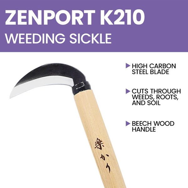 Zenport High Carbon Steel Japanese-style Weeding Sickle, 12PK - K210