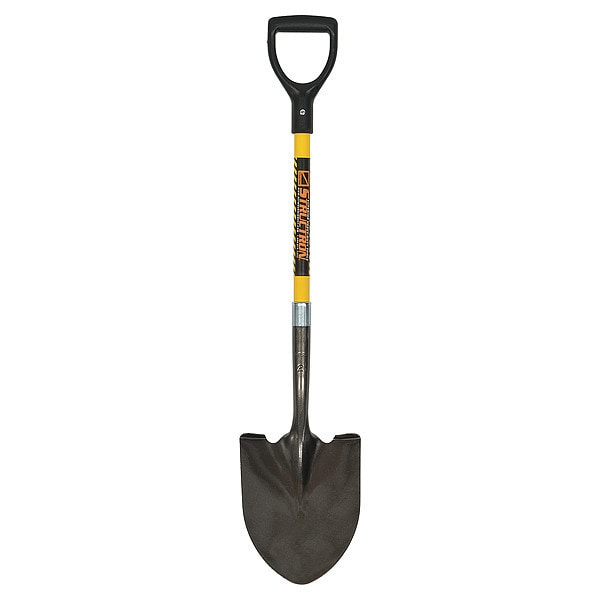 Seymour Midwest Round Point Shovel, 14 ga #2 Blade, Steel Blade, Standard Step, 29 in L Yellow Fiberglass Handle - 49561GR