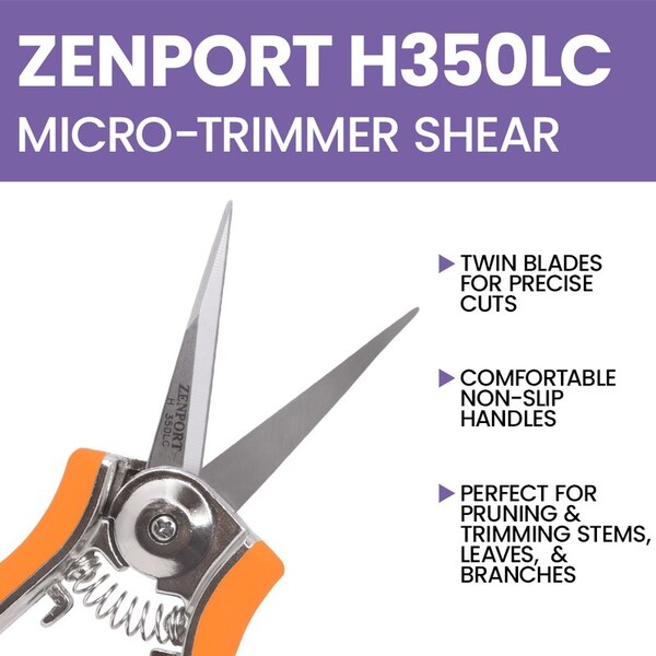 Zenport Micro-Trimmer Shear with Long Curved Twin Blade, 10PK - H350LC